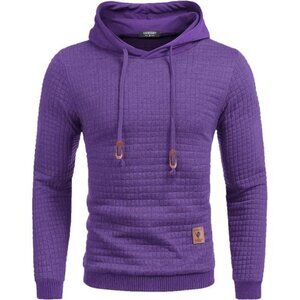 Waffle Knit Hoodie Men Casual Drawstring Long Sleeve